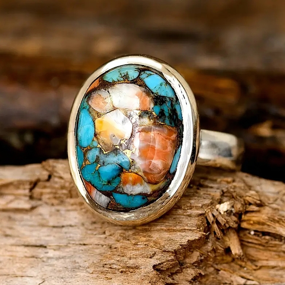 Oval Oyster Copper Turquoise Cabochon Ring